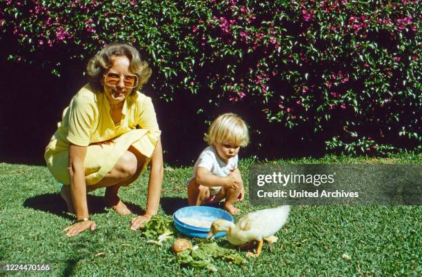 Marie Louise Princess von Schoenburg Glauchau, nee of Prussia, with her daughter Sophie at Marbella, Spain, 1983.