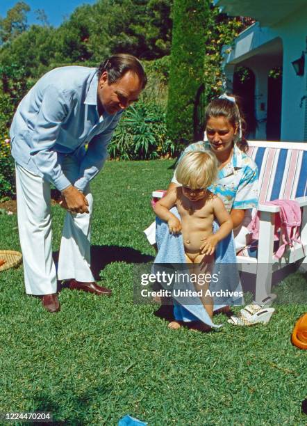 Rudolf Count of Schoenburg Glauchau with his wife Marie Louise, nee of Prussia, and their daughter Sophie at Marbella, Spain, 1983.