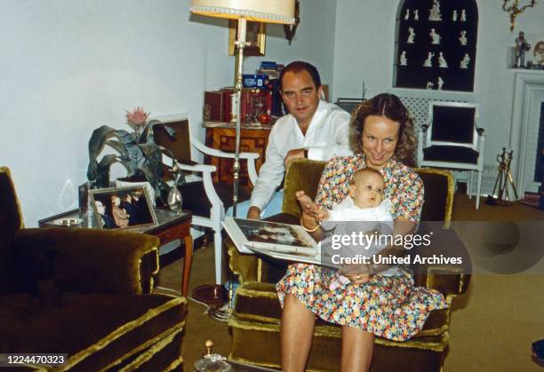 Rudolf Count of Schoenburg Glauchau with his wife Marie Louise, nee of Prussia, and their daughter Sophie at Marbella, Spain, 1983.