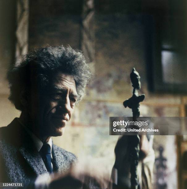 Swiss sculptor, painter and graphic artist Alberto Giacometti at his studio in Paris, France 1962.