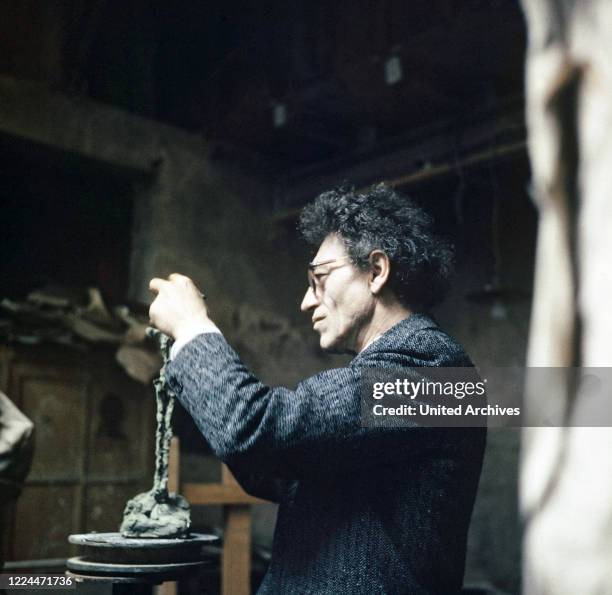 Swiss sculptor, painter and graphic artist Alberto Giacometti at his studio in Paris, France 1962.