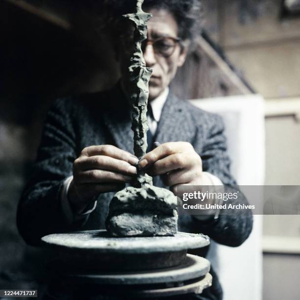 Swiss sculptor, painter and graphic artist Alberto Giacometti at his studio in Paris, France 1962.