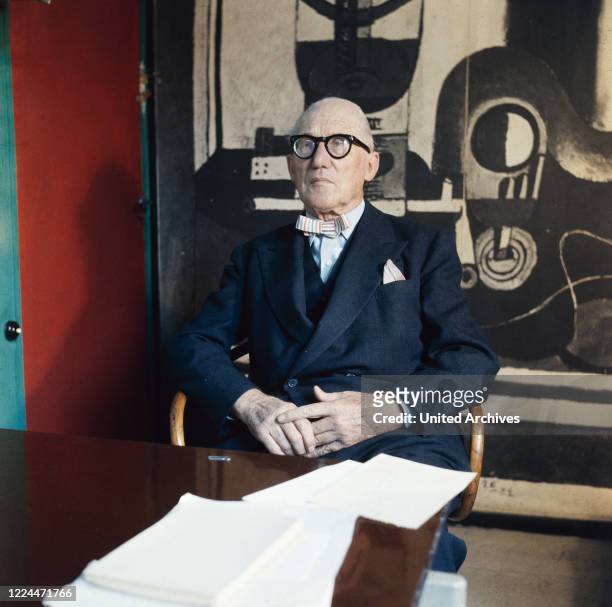 French architect and painter Le Corbusier at his studio, France 1960s.