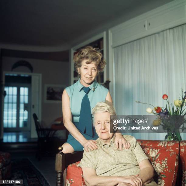 German actress Inge Meysel with her mother Margarete Hansen at Seevetal Bullenhausen, Germany, 1969.