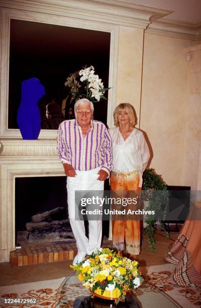 Gunter Sachs with wife Mirja posing in their villa in Sankt Tropez, France 2004.