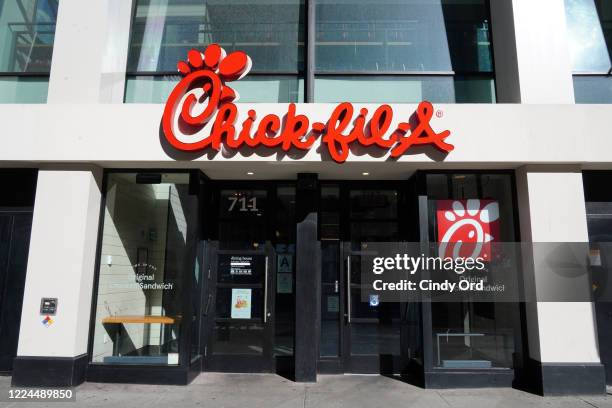 An exterior view of Chick-fil-A during the coronavirus pandemic on May 12, 2020 in New York City. COVID-19 has spread to most countries around the...