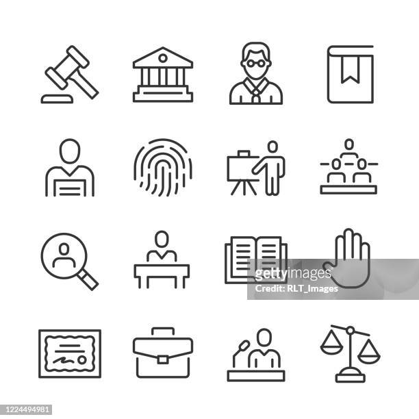 legal icons — monoline series - judiciary hearing stock illustrations