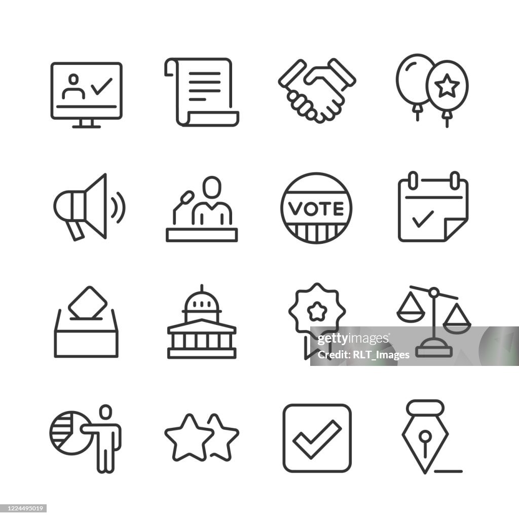 Politics & Voting Icons — Monoline Series