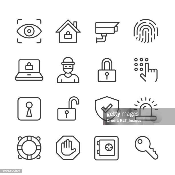 ilustrações, clipart, desenhos animados e ícones de ícones de segurança — série monolinha - security code