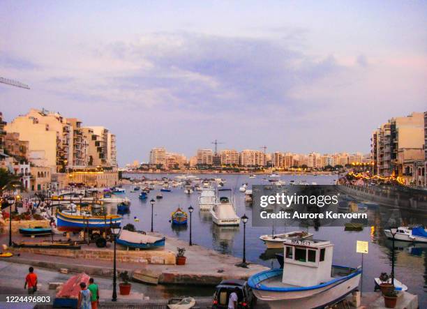 harbor of st. julians bay in malta - st julians bay stock pictures, royalty-free photos & images