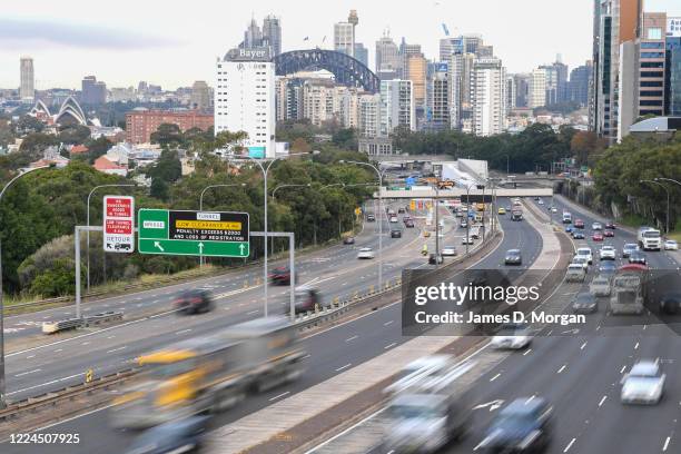 Increased traffic around North Sydney in the middle of the day on May 13, 2020 in Sydney, Australia. Traffic has increased in the past few days and...