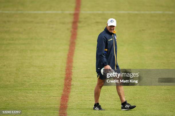 Eels head coach Brad Arthur looks on during a Parramatta Eels NRL training session at Kellyville Park on May 13, 2020 in Sydney, Australia.