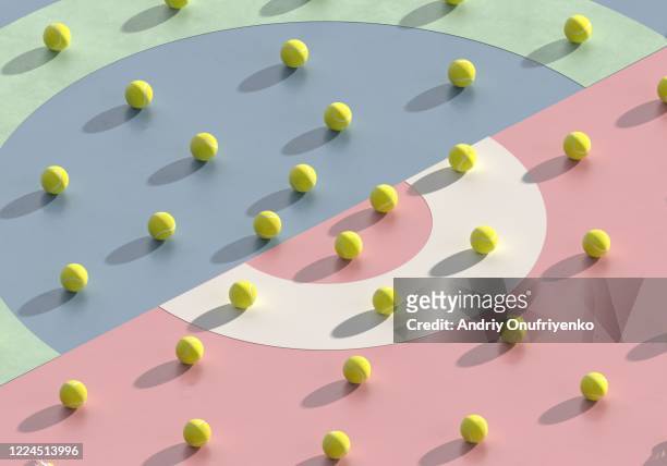 tennis balls on court. - large group of objects sport stock pictures, royalty-free photos & images