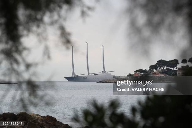 Photo shows the 'Sailing Yacht A' also known as the 'White Pearl', the largest sailing yacht in the world, belonging to Russian billionaire Andrei...