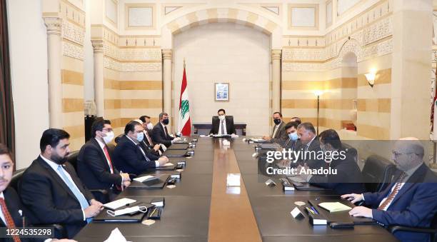 Lebanese Prime Minister Hassan Diab and Iraq's Oil Minister Ihsan Abdel-Jabbara hold a meeting in Beirut, Lebanon on July 03, 2020.