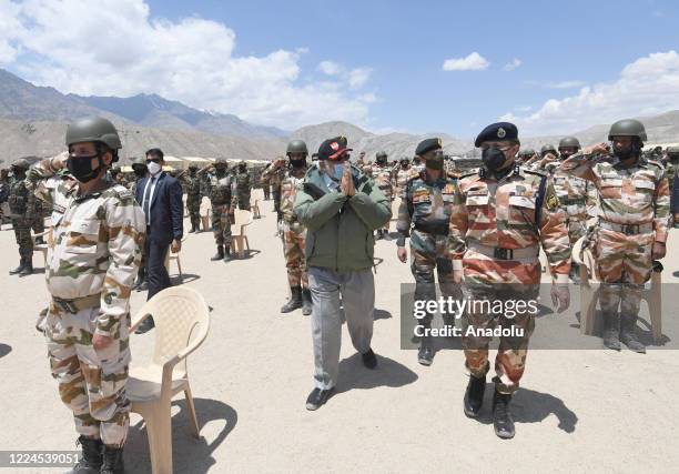 The Indian Prime Minister, Narendra Modi visits Nimu in Ladakh to interact with Indian troops, on July 03, 2020.