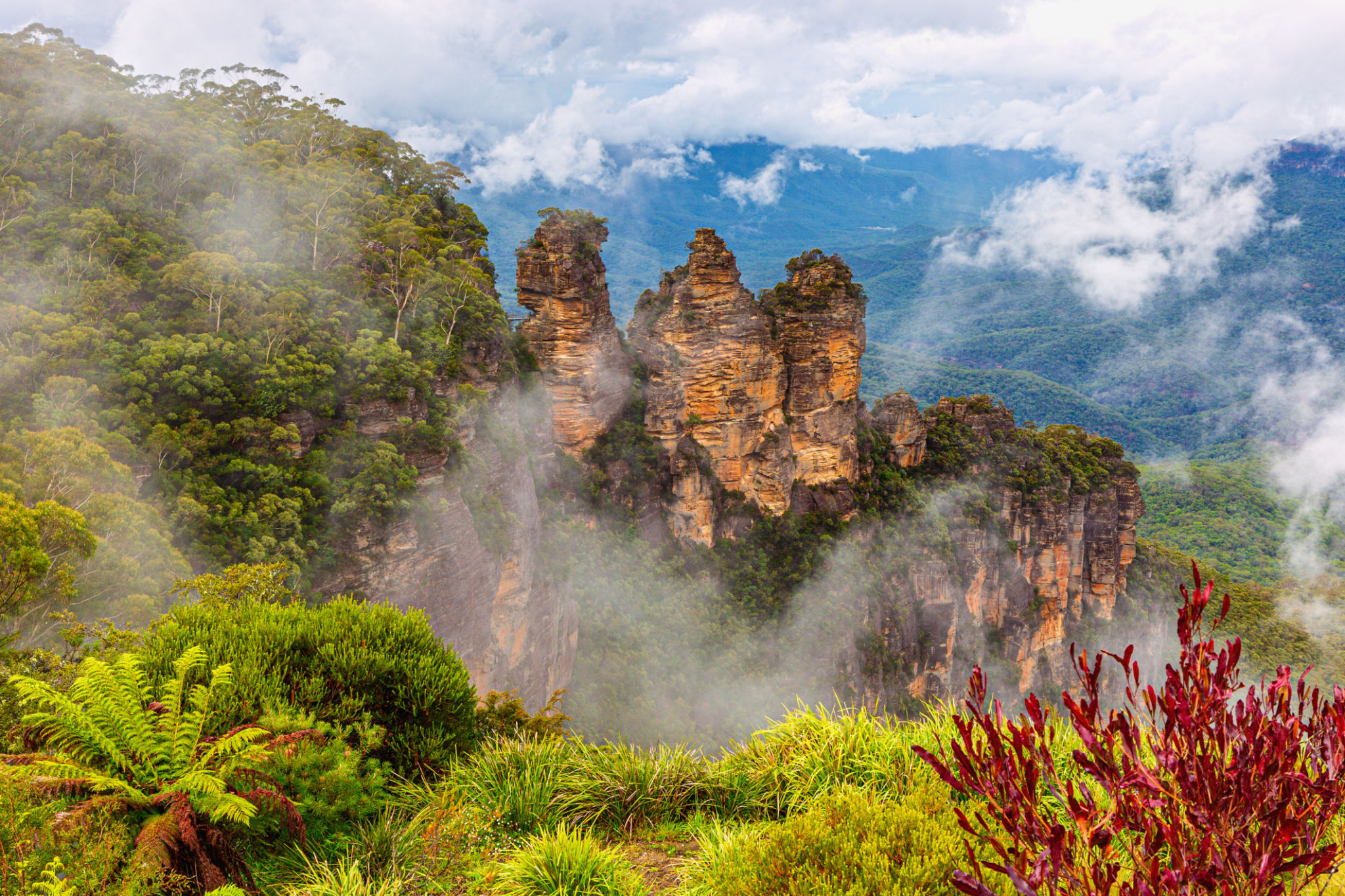 Three Sisters Rock Formation in Blue Mountains in New South Wales, Australia Three Sisters Rock Formation in Blue Mountains in New South Wales, Australia