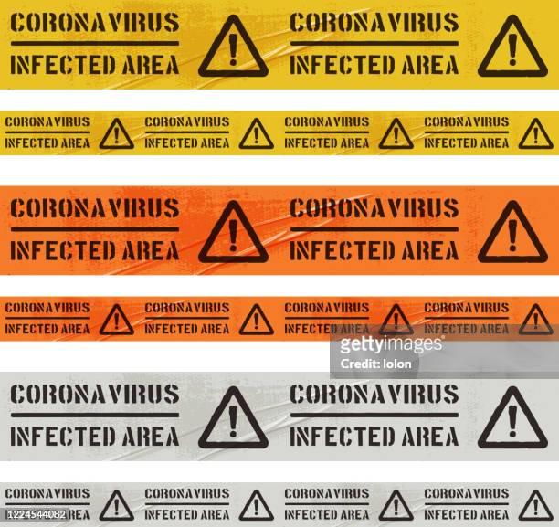 stockillustraties, clipart, cartoons en iconen met betilecoronavirus besmet gebied cordon tape ingesteld op wit - biohazardous substance