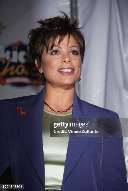 American singer and dancer Paula Abdul attends the 1996 Nickelodeon Kids' Choice Awards, held at Universal Studios in Universal City, California,...