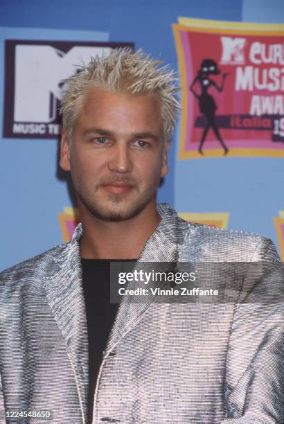 Swedish singer-songwriter Ulf Ekberg, from Ace of Base, attends the 1998 MTV Europe Music Awards, held at the FilaForum in Assago, near Milan, Italy,...