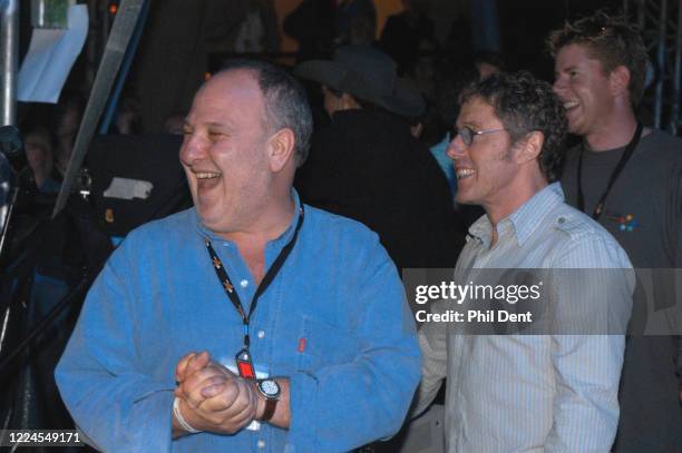 Promoter Harvey Goldsmith and Who singer Roger Daltrey, backstage at Live 8, Hyde Park, London, 2nd July 2005.