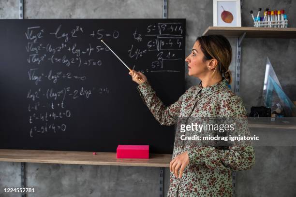 math teacher schooling kids online from home classroom - pointer stick stock pictures, royalty-free photos & images