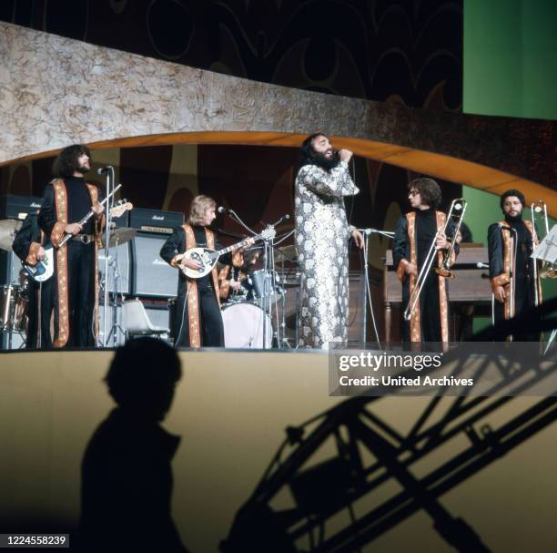 Performance of the Greek singer Demis Roussos, circa 1976.