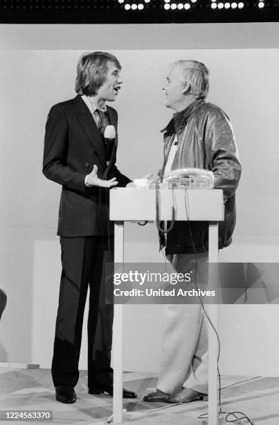 German schlager singer Roland Kaiser as a guest star at Joachim Blacky Fuchsberger's TV show, Germany circa 1979.