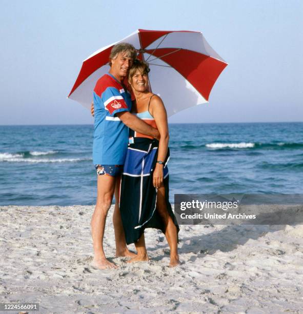 The german actor Siegfried Rauch together with his wife, probably Mediterranean Sea 1980.