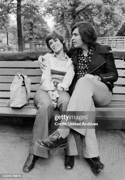 German schlager singer Mary Roos with husband Pierre Scardin, Germany circa 1974.