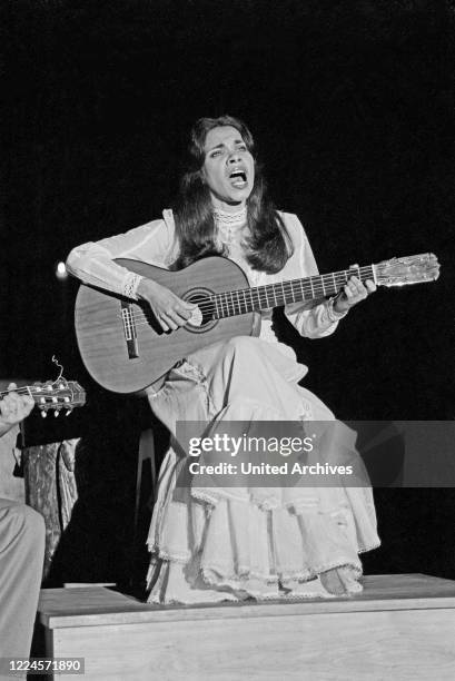 German Mexican Tango, folk and schlager singer Olivia Molina performing at Hamburg, Germany circa 1980.