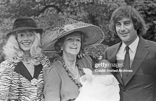 Gunilla Countess von Bismarck with Luis Ortiz and son Francisco at Marbella; Spain circa 1980.