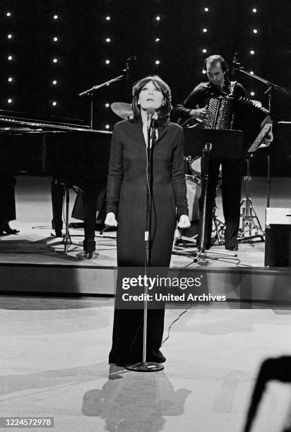 French chanson singer and actress Juliette Greco performing in Germany, circa 1980.