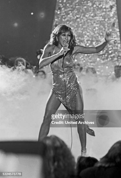 American singer and actress Tina Turner performing in a show on German TV at Hamburg, Germany, 1982.