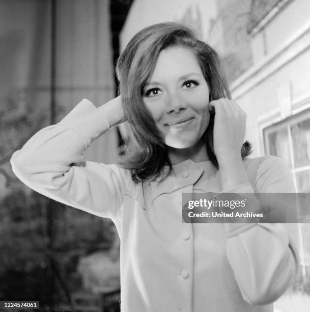 British actress Diana Rigg, known from the TV series 'The Avengers', at Hamburg, Germany circa 1966.