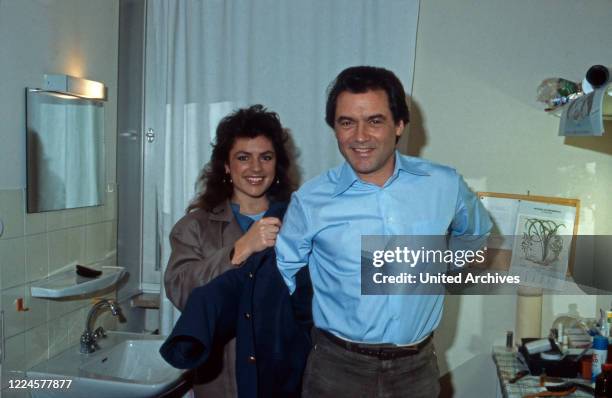 German actor Hans Juergen Baeumler with colleague Christine Neubauer, Germany, 1980s.