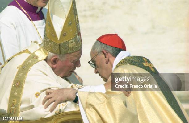 Pope John Paul II names Jorge Mario Bergoglio as cardinal during a consistory in St. Peter's Square on February 21, 2001 in Vatican City, Vatican....