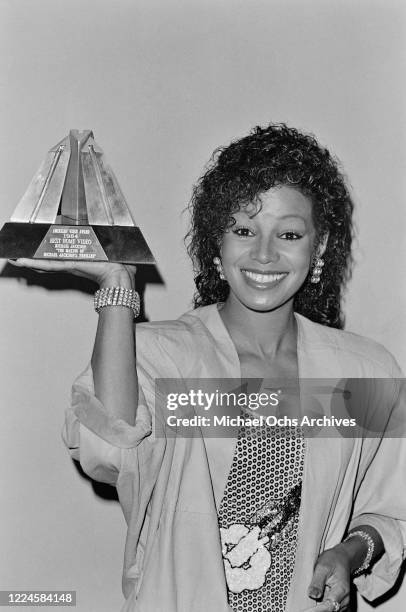 Michael Jackson's sister Rebbie Jackson with an award for Best Home Video in 1984, at the Third Annual American Video Awards in Santa Monica,...