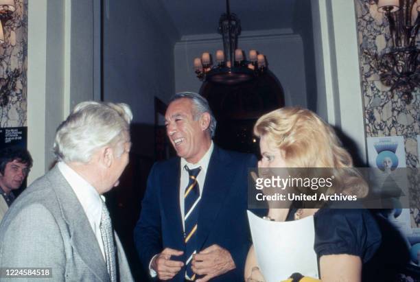 American actor Anthony Quinn with his wife Yolanda Addolori at Cannes Film Festival France, 1970s.