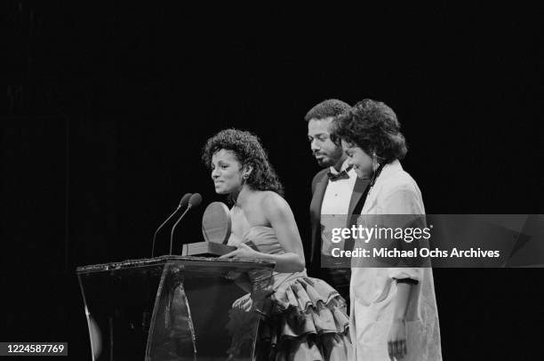 American singers Rebbie Jackson and Janet Jackson at the 1985 Black Gold Awards at the Cocoanut Grove, Ambassador Hotel, Los Angeles, 1985.