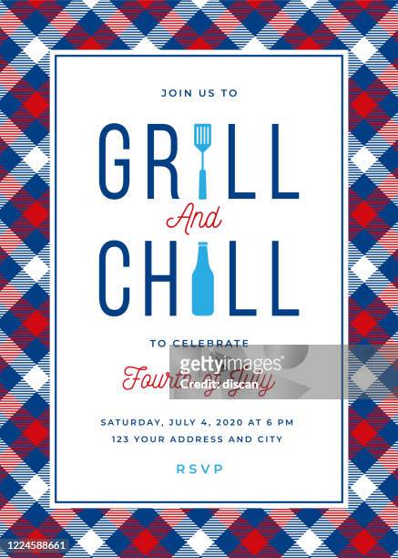 stockillustraties, clipart, cartoons en iconen met fourth of july bbq party invitation. - 4th of july