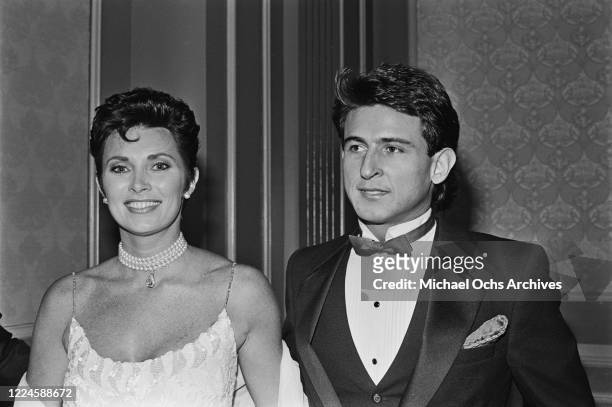 Canadian-American actress Beverly Adams, formerly Beverly Sassoon, with her boyfriend during the 14th Annual Nosotros Golden Eagle Awards at the...