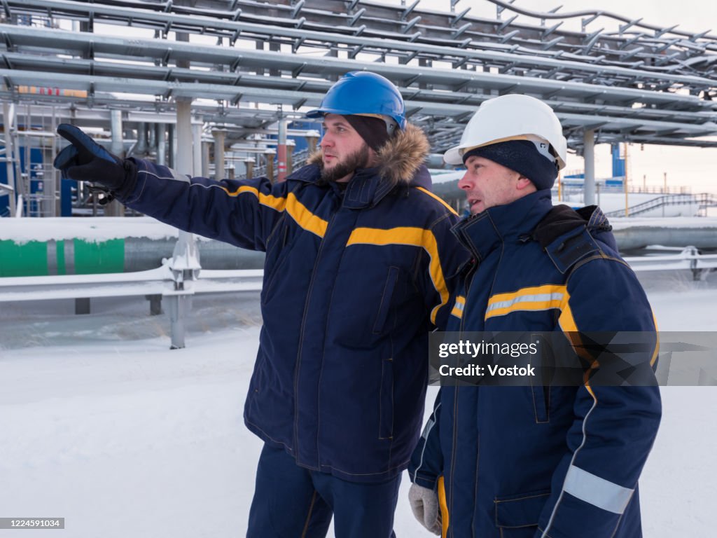Employees of a gas station in the North of Russia