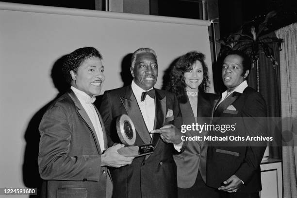 American singer and songwriter Little Richard wins the Black Legend Award at the 1985 Black Gold Awards at the Cocoanut Grove, Ambassador Hotel, Los...