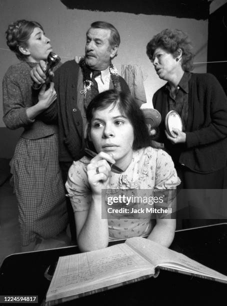 View of married actors Eli Wallach and Anne Jackson, along with their daughters, Roberta and Katherine Wallach, in their Off-Off-Broadway production...