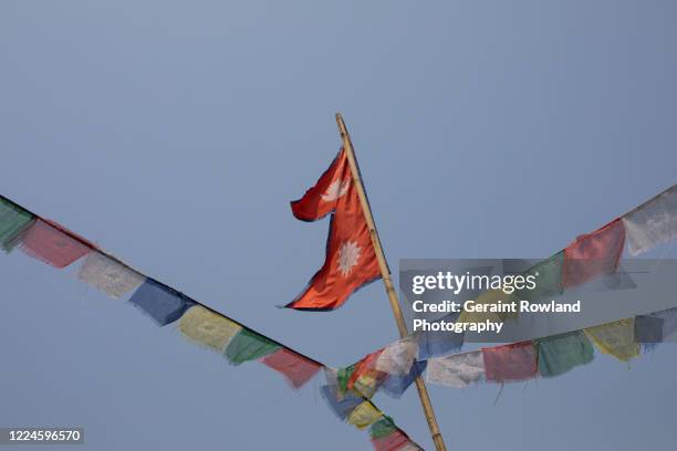 colorful flags, nepal - nepal flag stock pictures, royalty-free photos & images