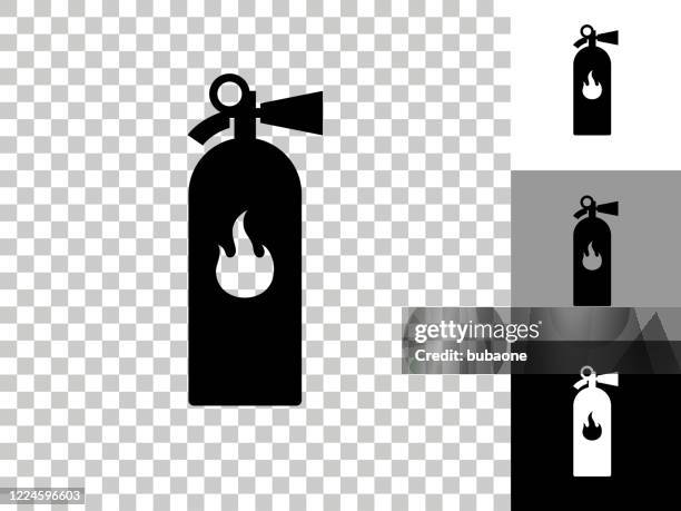 fire extinguisher icon on checkerboard transparent background - using fire extinguisher stock illustrations