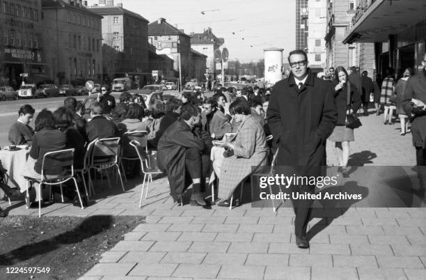 Austrian bassist, singer and producer Andy Fisher at and around Munich, Germany, 1960s.