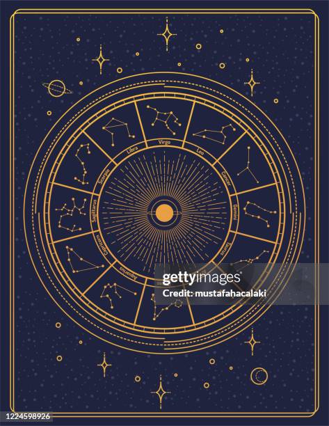 gilded retro style zodiac sign constellation poster - forecasting stock illustrations