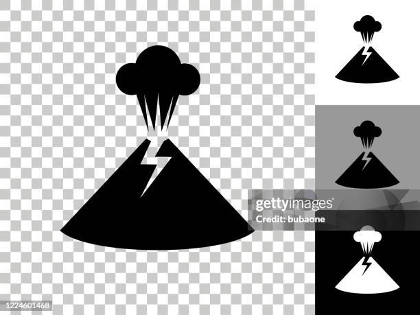 volcano eruption icon on checkerboard transparent background - volcano eruption stock illustrations